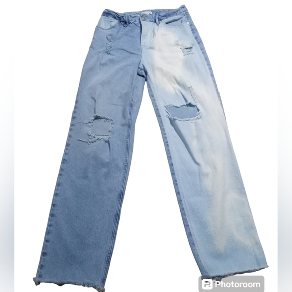 Good American 90s Two Tone Busted Knee Relaxed Fit High Waist Size 8/29 - Picture 1 of 11